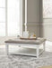 Kanwyn Whitewash Upholstered Ottoman Coffee Table - Gate FurnitureCoffee Table