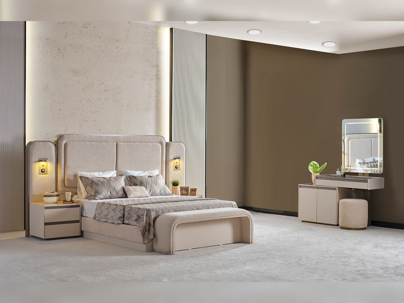 Kapadokya Bedroom (Queen Frame With Headboard & Dresser With Mirror & Ottoman & 2 Nightstand) - 200-KAP-150-QB-SET