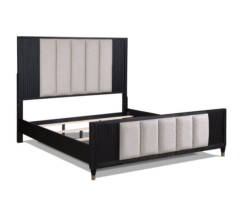 Kara Black Queen Panel Bed - Lara FurnitureQueen Bed