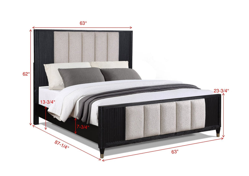 Kara Black Queen Panel Bed - Lara FurnitureQueen Bed