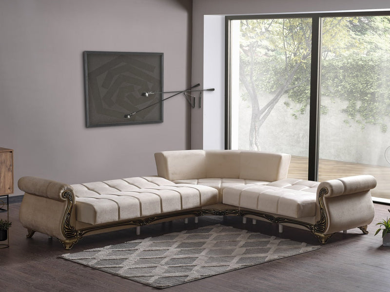 Karizma 131" / 108" Wide Rolled Arm Convertible Sectional - Sectional