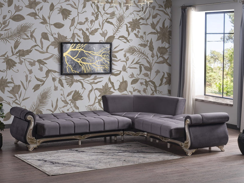Karizma 131" / 108" Wide Rolled Arm Convertible Sectional - Sectional