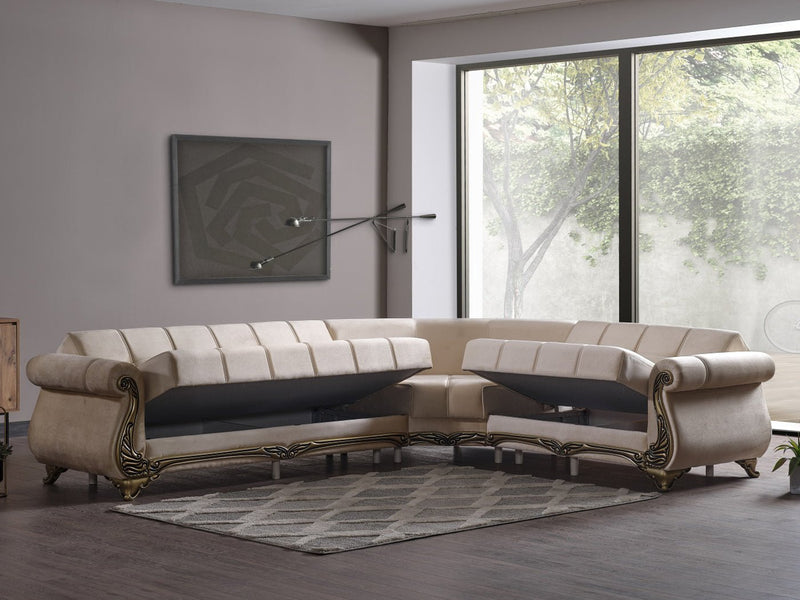 Karizma 131" / 108" Wide Rolled Arm Convertible Sectional - Sectional