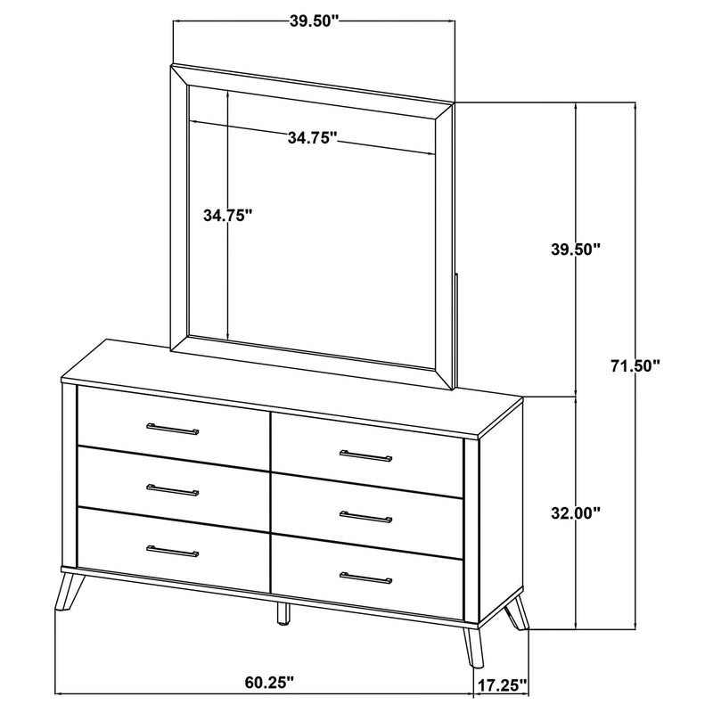 Kaywood 6-drawer Dresser and Mirror Natural Pine - 225003M
