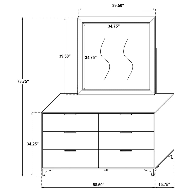 Kendall 6-drawer Dresser with Mirror Black - 224453M