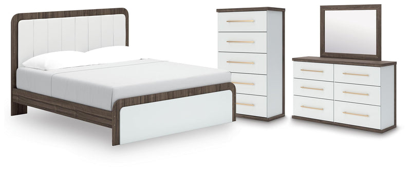 Kendanport King Upholstered Bed, Dresser, Mirror and Chest - B1108B16