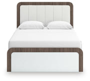 Kendanport White/Brown Queen Upholstered Bed, Dresser and Nightstand - PCB1108B9