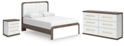 Kendanport White/Brown Queen Upholstered Bed, Dresser and Nightstand - PCB1108B9