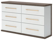 Kendanport White/Brown Queen Upholstered Bed, Dresser and Nightstand - PCB1108B9