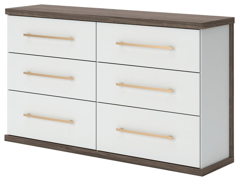 Kendanport White/Brown Queen Upholstered Bed, Dresser and Nightstand - PCB1108B9