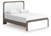Kendanport White/Brown Queen Upholstered Bed, Dresser, Mirror and Nightstand - PCB1108B10