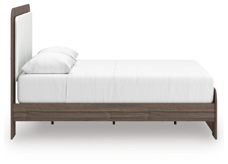 Kendanport White/Brown Queen Upholstered Bed, Dresser, Mirror and Nightstand - PCB1108B10