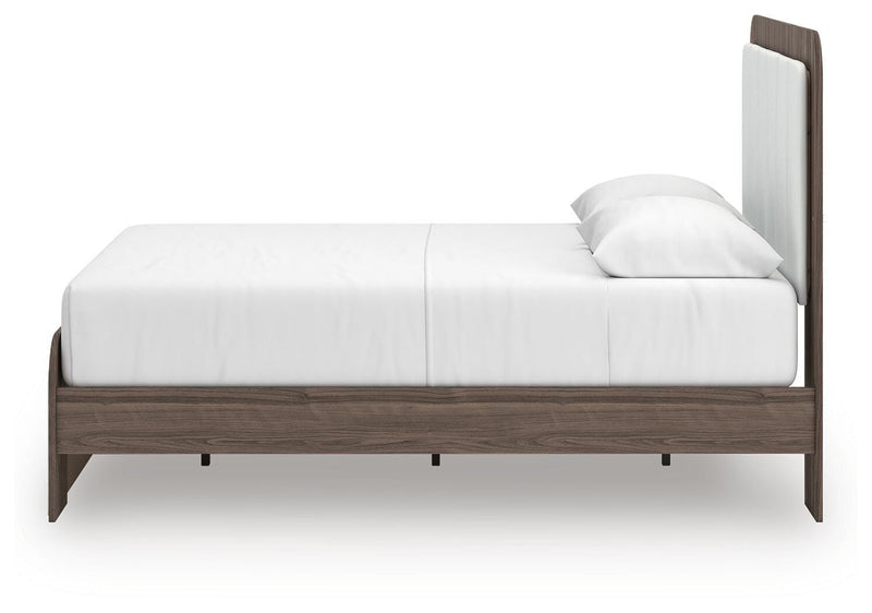 Kendanport White/Brown Queen Upholstered Bed, Dresser, Mirror and Nightstand - PCB1108B10