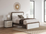 Kendanport White/Brown Queen Upholstered Bed, Dresser, Mirror and Nightstand - PCB1108B10