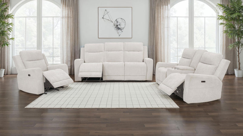 Kennett 3-piece Chenille Power Reclining Sofa Set Ivory - 610151P-S3