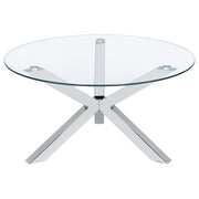 Kenzie Round Tempered Glass Top Cocktail Coffee Table Chrome - 708128