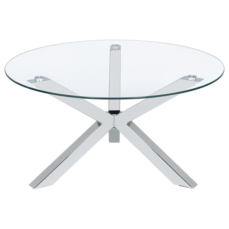 Kenzie Round Tempered Glass Top Cocktail Coffee Table Chrome - 708128