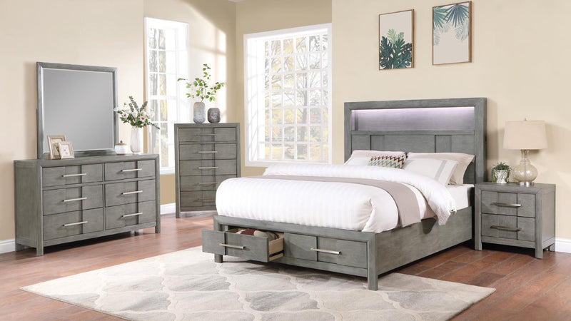 Kenzo King 5 Pc Bedroom Set in Gray - Kenzo King 5 Pc Bedroom Set in Gray