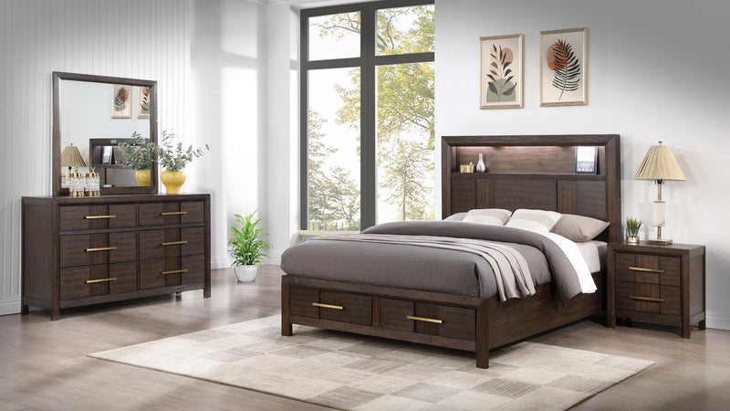 Kenzo Queen 4 Pc Bedroom Set in Walnut - Kenzo Queen 4 Pc Bedroom Set in Walnut