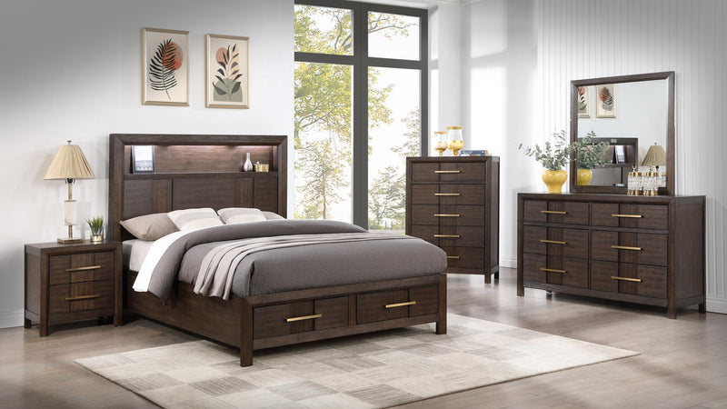 Kenzo Queen 5 Pc Bedroom Set in Walnut - Kenzo Queen 5 Pc Bedroom Set in Walnut