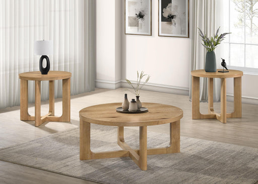 Kessler 3-piece Round Sculptural Wood Coffee Table Set Light Oak - 735988-S3