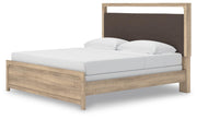 Kinlanni King Upholstered Panel Bed, Dresser and Nightstand in Tan - PKG023890