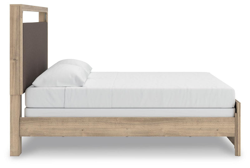 Kinlanni King Upholstered Panel Bed, Dresser, Mirror and Nightstand - B1360B18