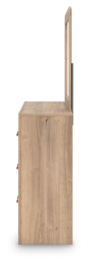 Kinlanni King Upholstered Panel Bed, Dresser, Mirror and Nightstand - B1360B18
