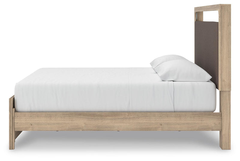 Kinlanni King Upholstered Platform Bed, Dresser and Nightstand in Tan - PKG023900
