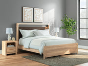 Kinlanni King Upholstered Platform Bed, Dresser and Nightstand in Tan - PKG023900