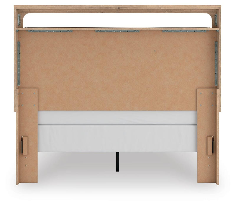 Kinlanni Queen Upholstered Panel Bed, Dresser and Nightstand in Tan - PKG023885