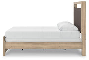 Kinlanni Queen Upholstered Panel Bed, Dresser and Nightstand in Tan - PKG023885