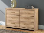 Kinlanni Queen Upholstered Panel Bed, Dresser and Nightstand in Tan - PKG023885