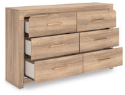 Kinlanni Queen Upholstered Panel Bed, Dresser and Nightstand in Tan - PKG023885