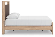 Kinlanni Queen Upholstered Platform Bed, Dresser and Nightstand in Tan - PKG023895