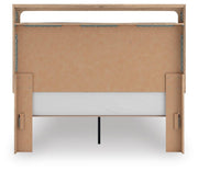 Kinlanni Queen Upholstered Platform Bed, Dresser and Nightstand in Tan - PKG023895