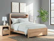 Kinlanni Queen Upholstered Platform Bed, Dresser and Nightstand in Tan - PKG023895