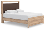 Kinlanni Queen Upholstered Platform Bed, Dresser, Mirror and Nightstand in Tan - PKG023894