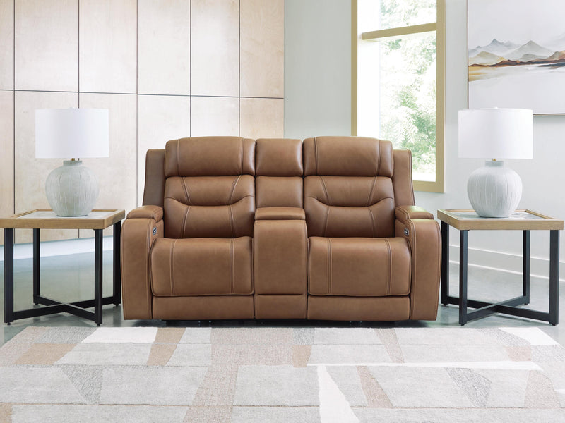 Knightington Caramel Power Reclining Loveseat with Audio Seating - PCU1160018A