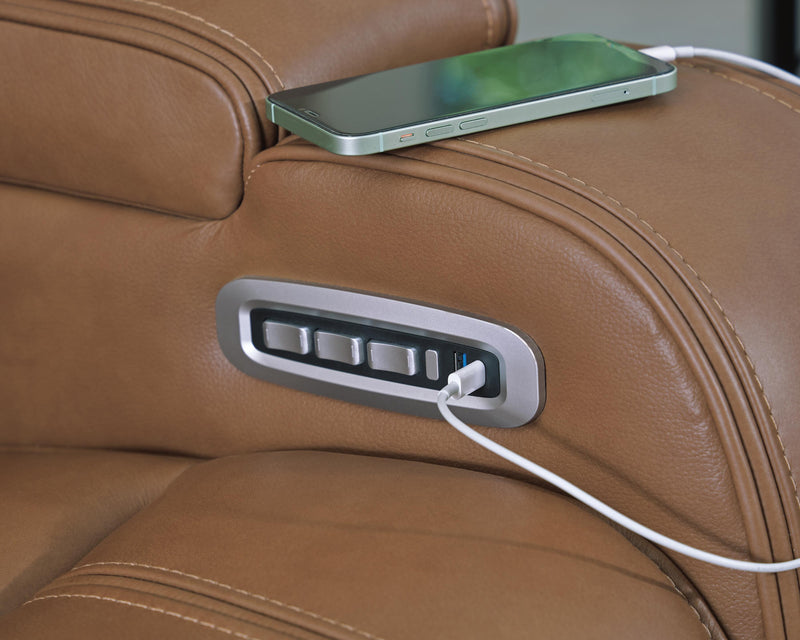 Knightington Caramel Power Reclining Loveseat with Audio Seating - PCU1160018A