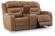 Knightington Caramel Power Reclining Loveseat with Audio Seating - PCU1160018A