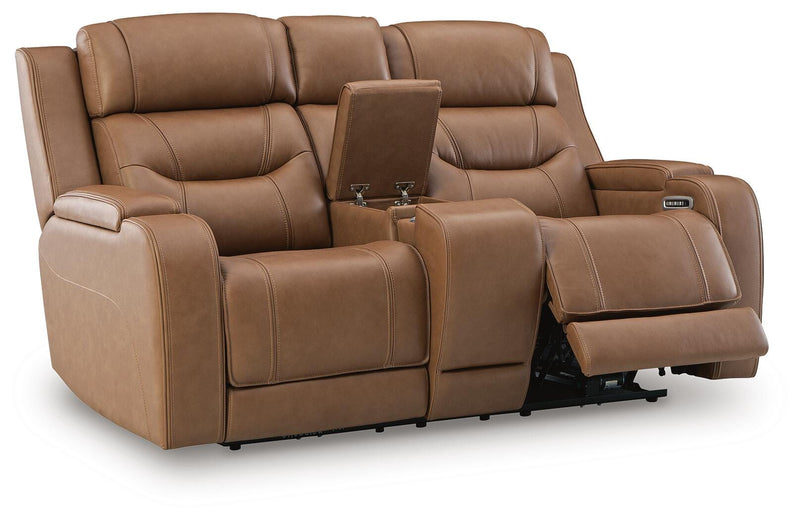 Knightington Caramel Power Reclining Loveseat with Audio Seating - PCU1160018A