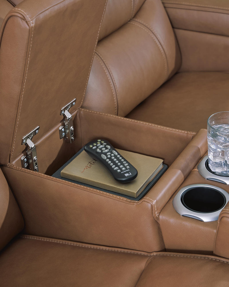Knightington Caramel Power Reclining Loveseat with Audio Seating - PCU1160018A