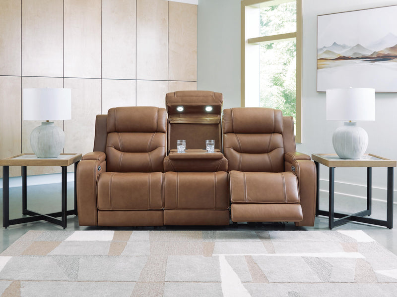 Knightington Caramel Power Reclining Sofa with Audio Seating - PCU1160015A