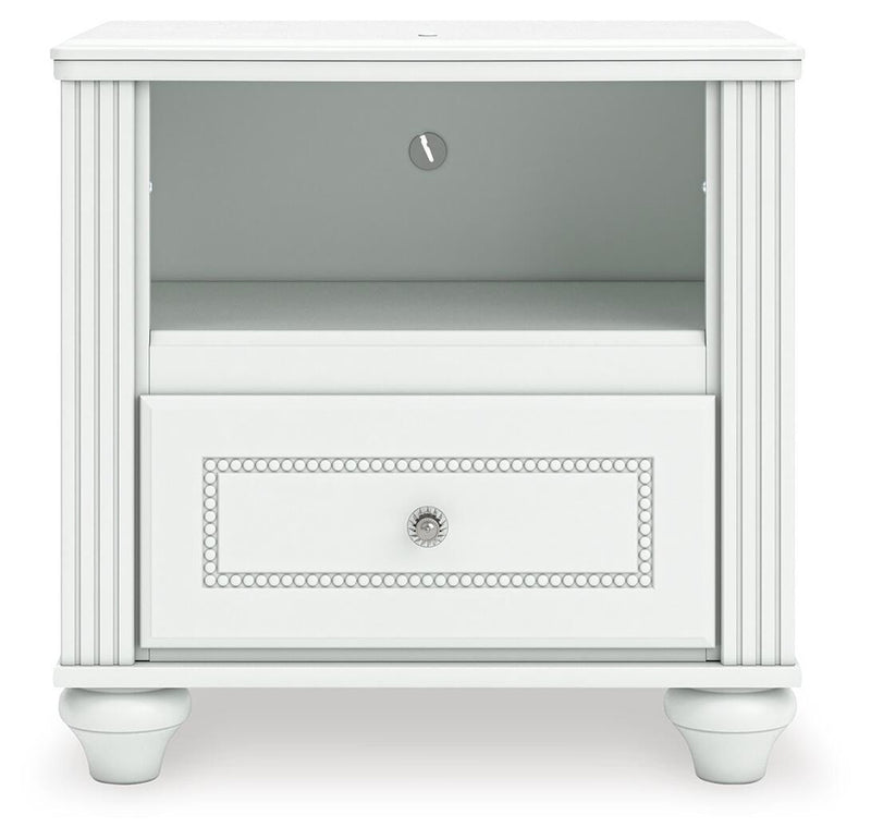 Kozlani Full Upholstered Panel Bed, Dresser, Mirror and Nightstand in White - PKG023802