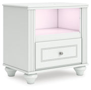 Kozlani Full Upholstered Panel Bed, Dresser, Mirror and Nightstand in White - PKG023802