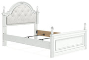 Kozlani Full Upholstered Panel Bed, Dresser, Mirror and Nightstand in White - PKG023802