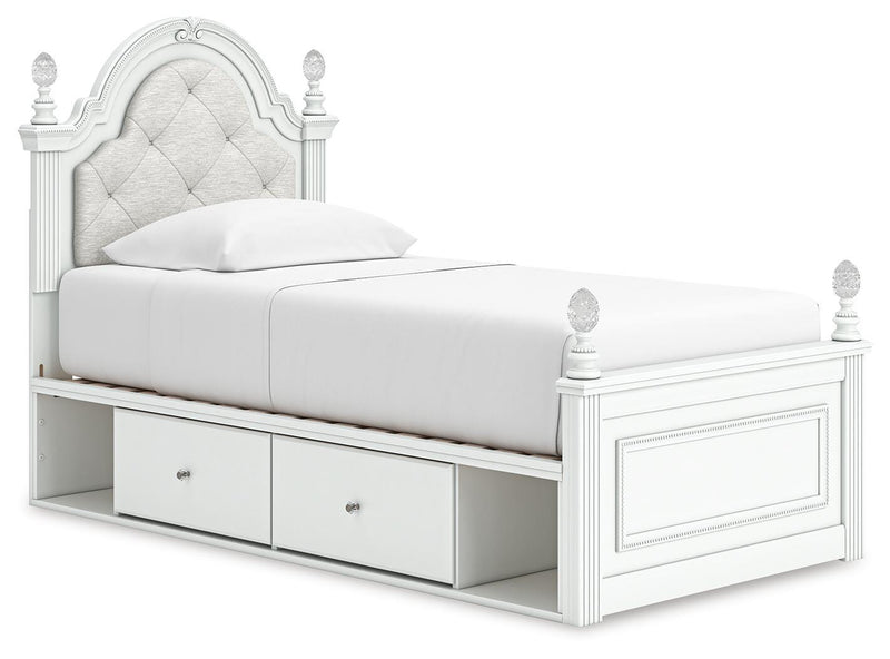 Kozlani White Twin Upholstered Panel Bed with Storage - PCB1819B17