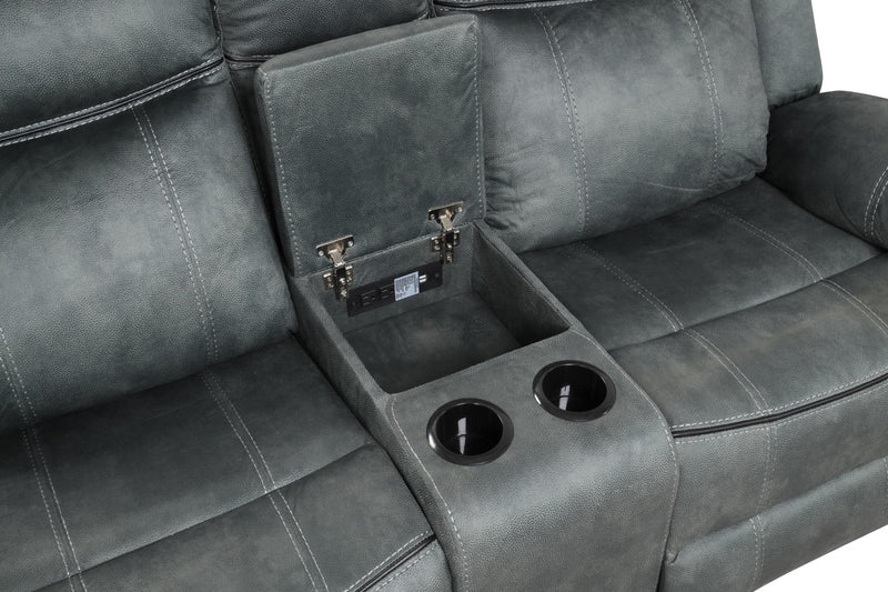 [L360-L] Palm - Loveseat (Gray), Fabric, Gray With : Console, Cup Holder, Power Source, USB Charger, Rocker. Box: 1 of 1 Each - L360-L