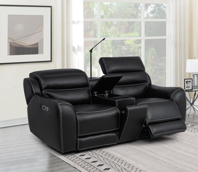 [L367-S] London - Sofa (Black), Air Leather, Black With : Power Headrest, USB, Type C Charger, Zero Gravity Box: 1 of 1 Each - L367-S